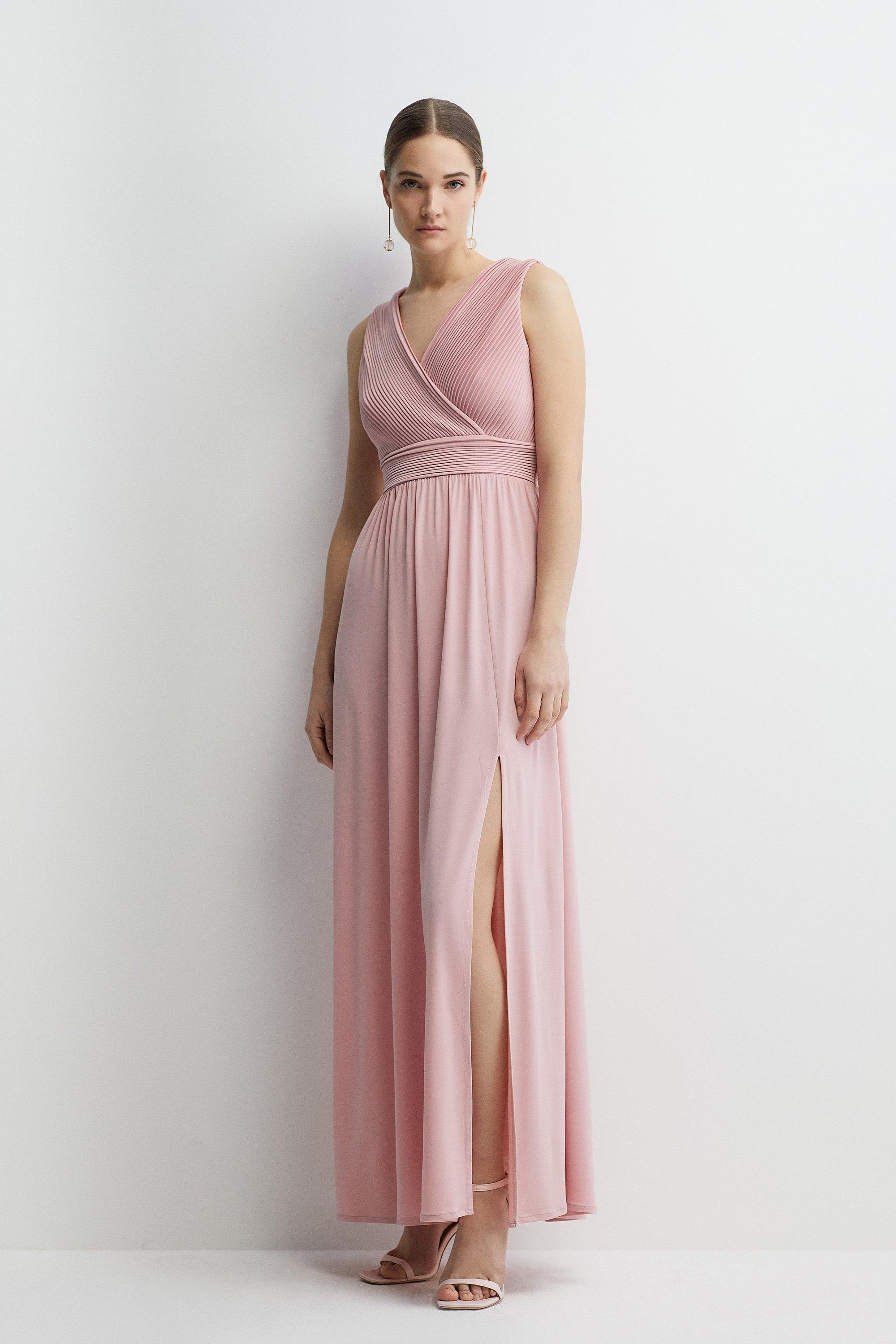 Micro Pleat Bodice Hem Sweep Jersey Bridesmaids Maxi Dress